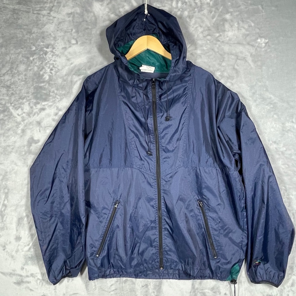 Vintage Helly Hansen Navy Blue Ripstop Windbreaker Jacket Hooded Mens Large